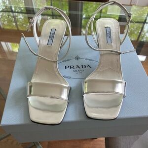 Prada Silver Kitten Heel Sandal